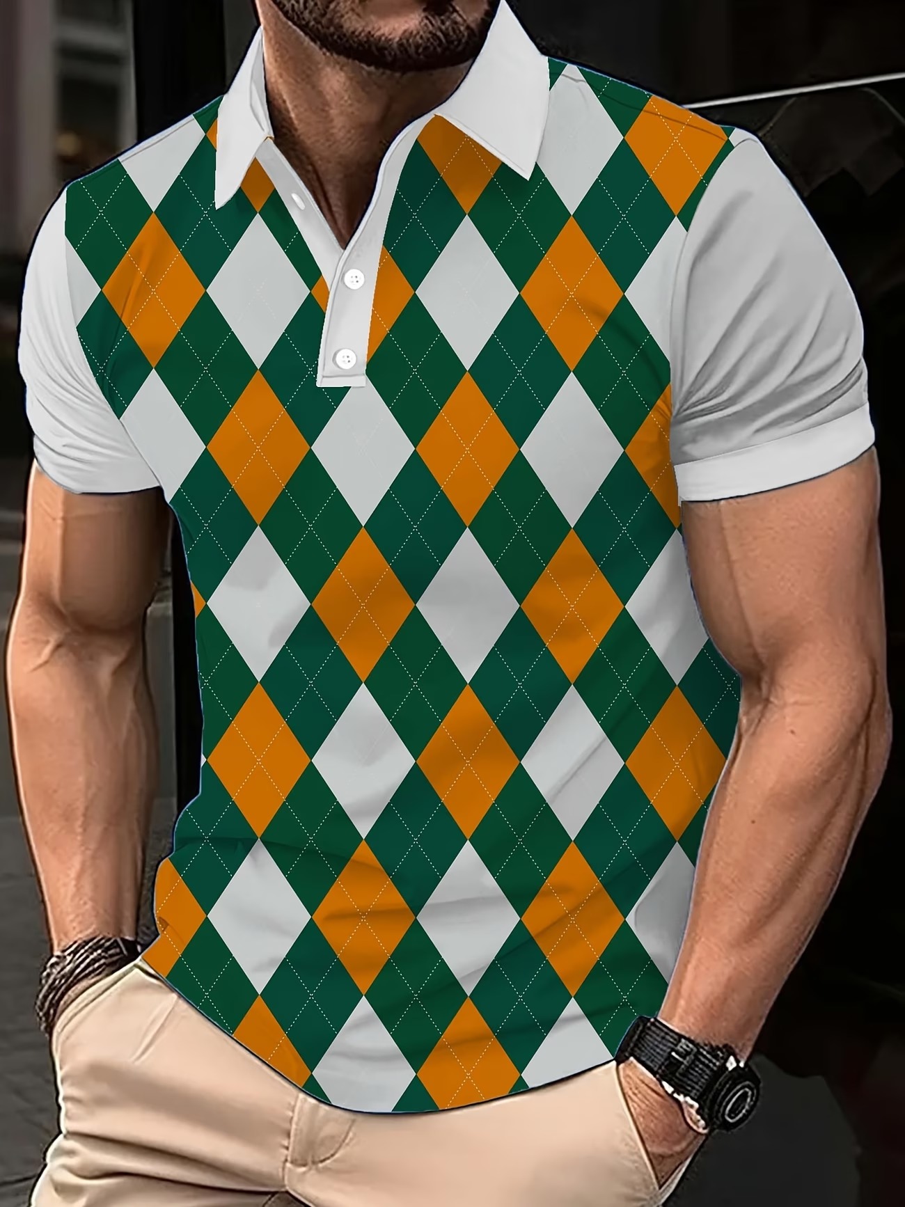 Men's Argyle Golf Polo Shirt S - Golf Equipment Rental ulasan dan harga