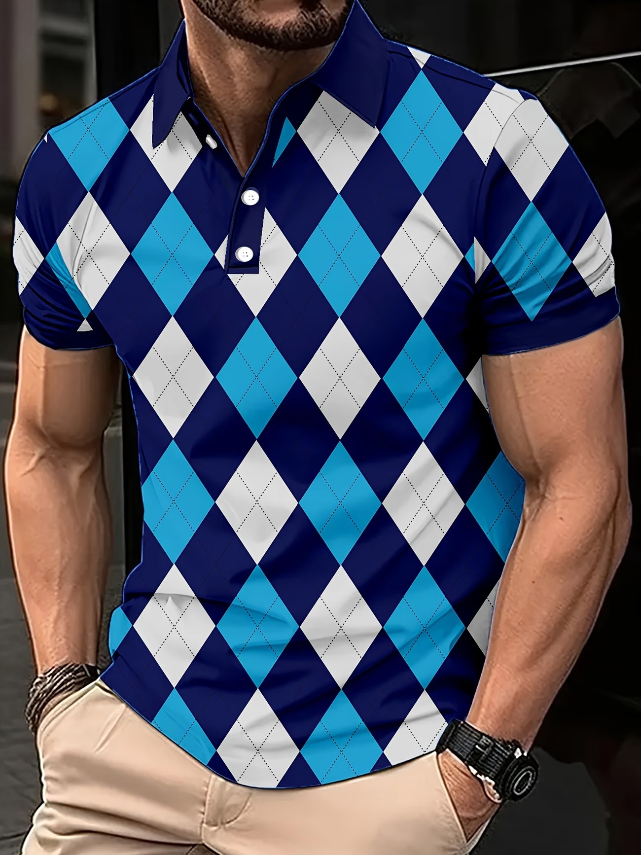 Men's Argyle Golf Polo Shirt S - Golf Equipment Rental ulasan dan harga